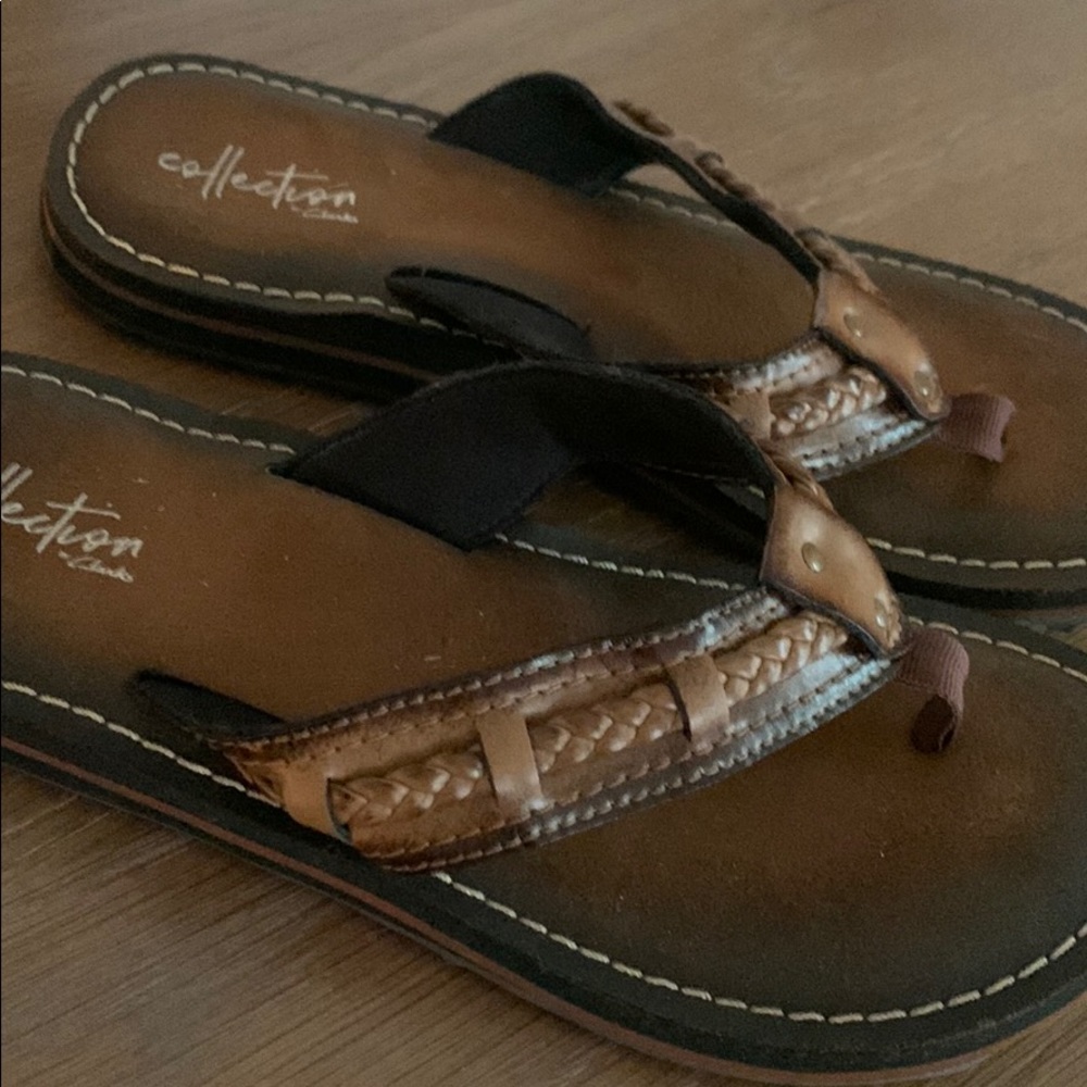 Dark brown Clark flip flops